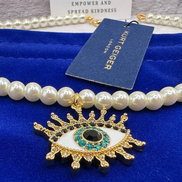 Kurt Geiger Evil Eye and Faux Pearl Necklace with Dust Bag NWT - Picture 1 of 6